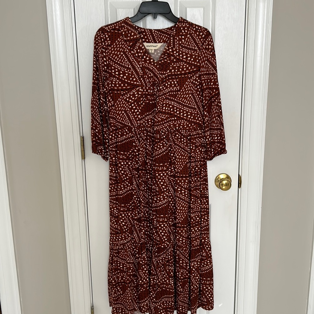 Brown cream and black dress
